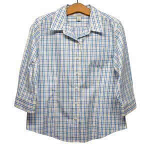 Women's L.L. BEAN Cotton Dress Shirt Small Petite Button Up 3/4 Length Sleeves